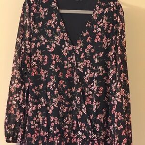 INC International Concepts Black and Pink Floral Blouse